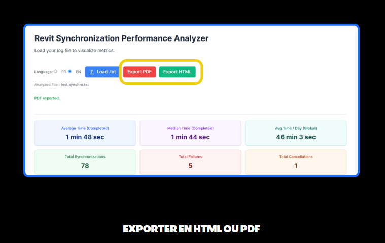 Revit Sync Analyzer : export into pdf or html